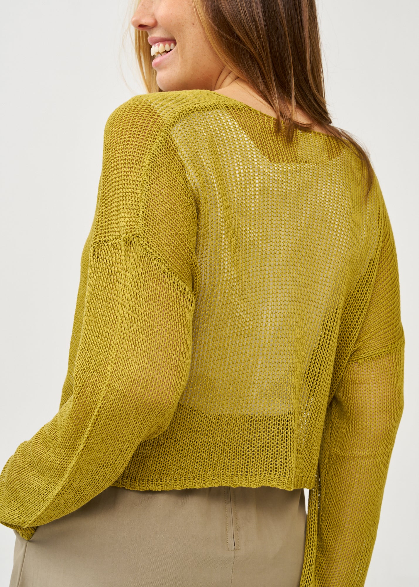 Green thin knit forward wrap knit