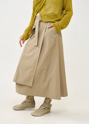 Asymmetrical wrap skirt with brown belt