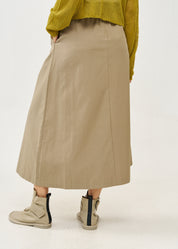 Asymmetrical wrap skirt with brown belt