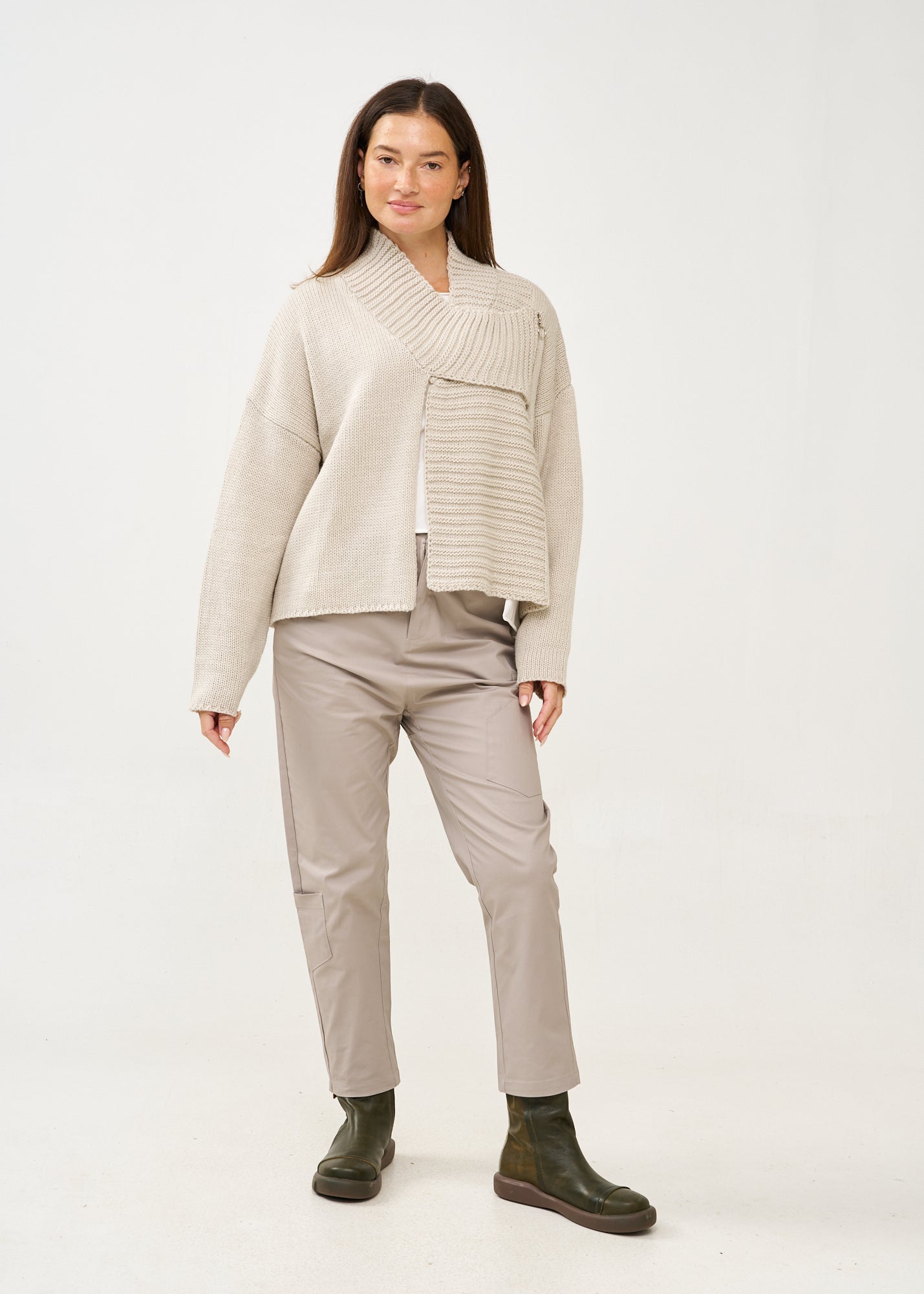 Light gray knit top with zipper