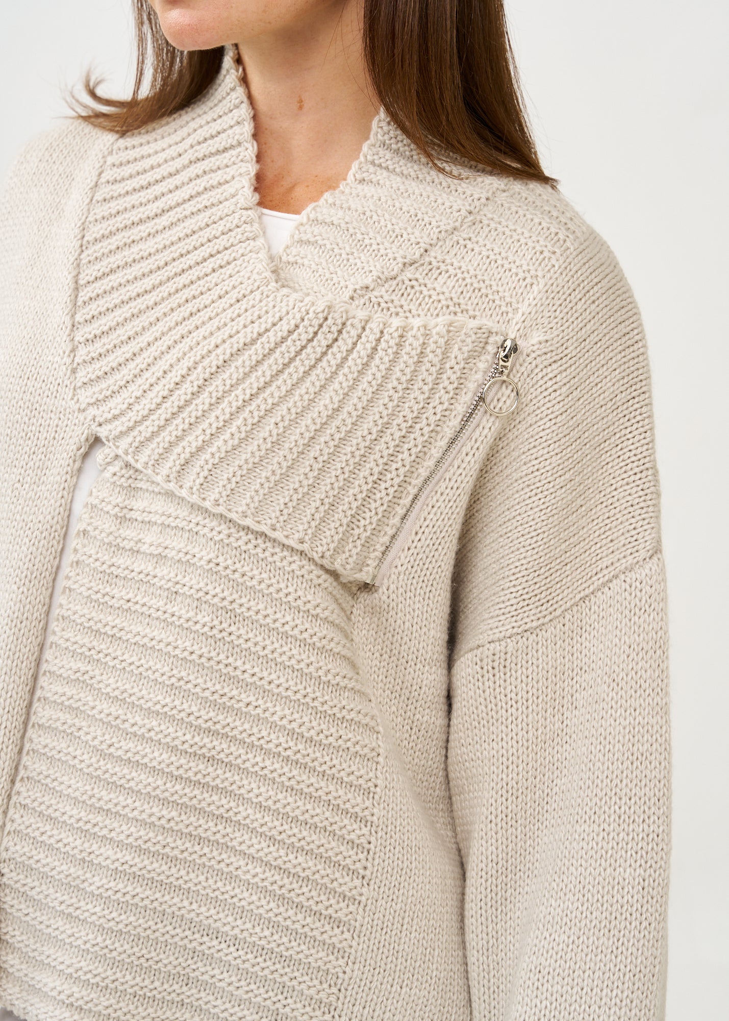 Light gray knit top with zipper