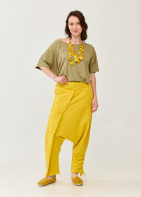 Cotton bag trousers mustard ribbon trim - 00