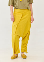 Cotton bag trousers mustard ribbon trim