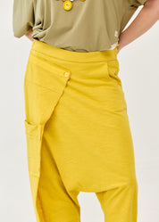 Cotton bag trousers mustard ribbon trim