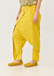 Cotton bag trousers mustard ribbon trim