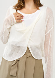 White thin knit forward wrap knit