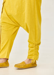 Cotton bag trousers mustard ribbon trim
