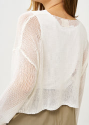 White thin knit forward wrap knit