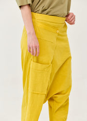Cotton bag trousers mustard ribbon trim