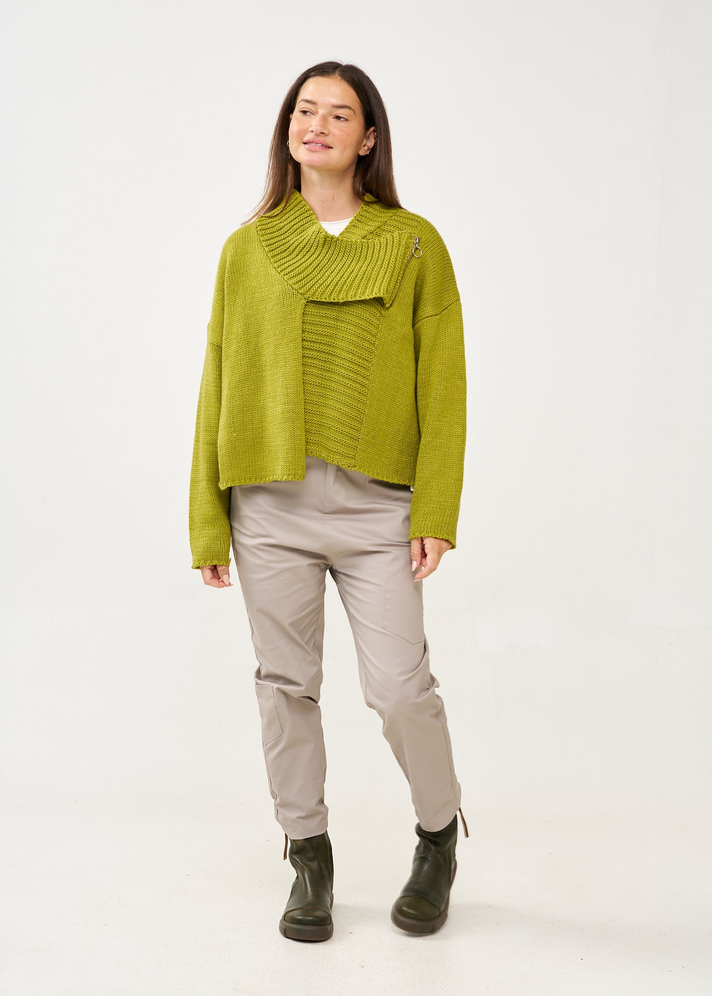 Green zippered knit top