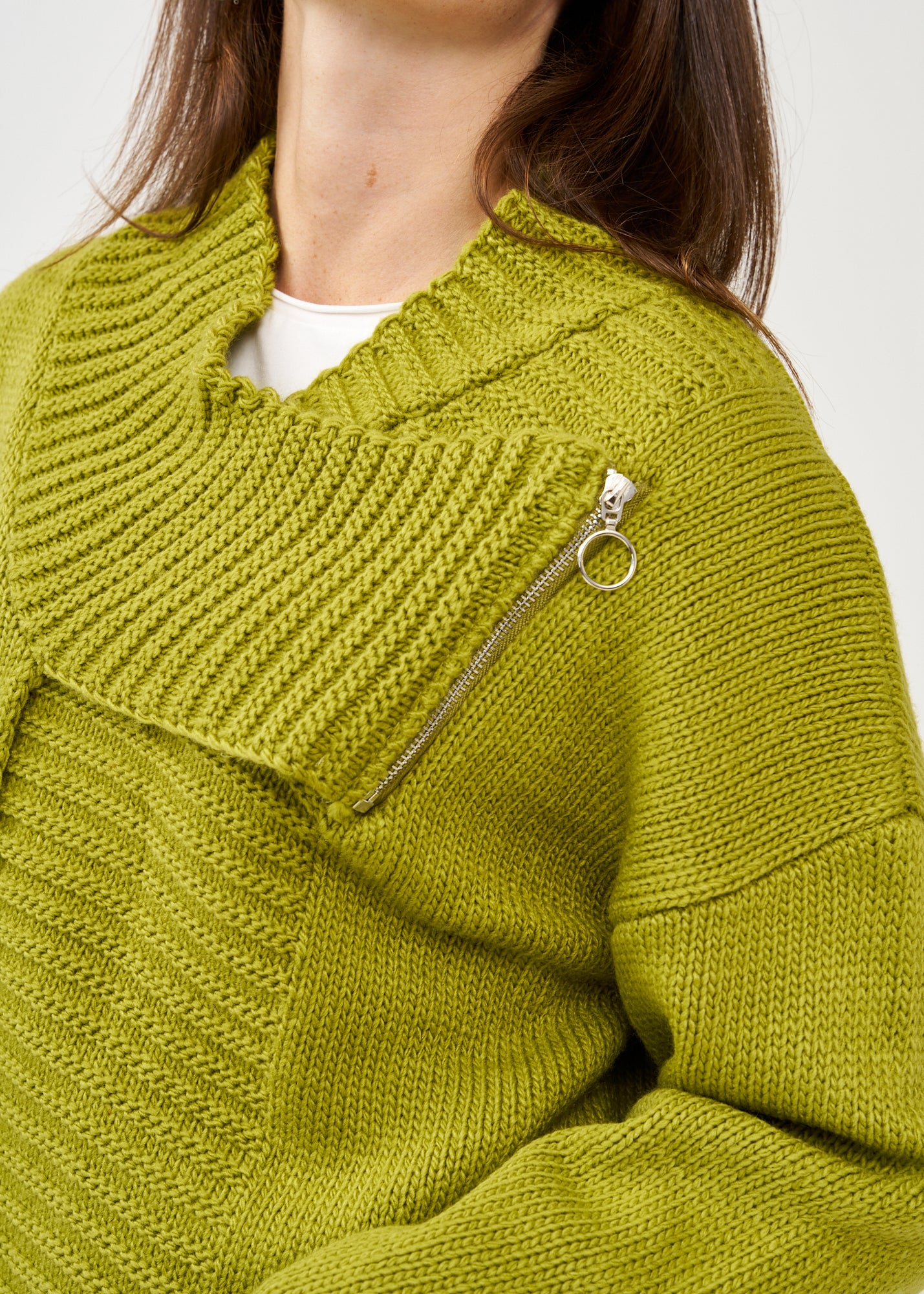 Green zippered knit top