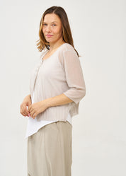 Thin knit top with buttons, 3/4 sleeve, Stone