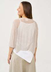 Thin knit top with buttons, 3/4 sleeve, Stone