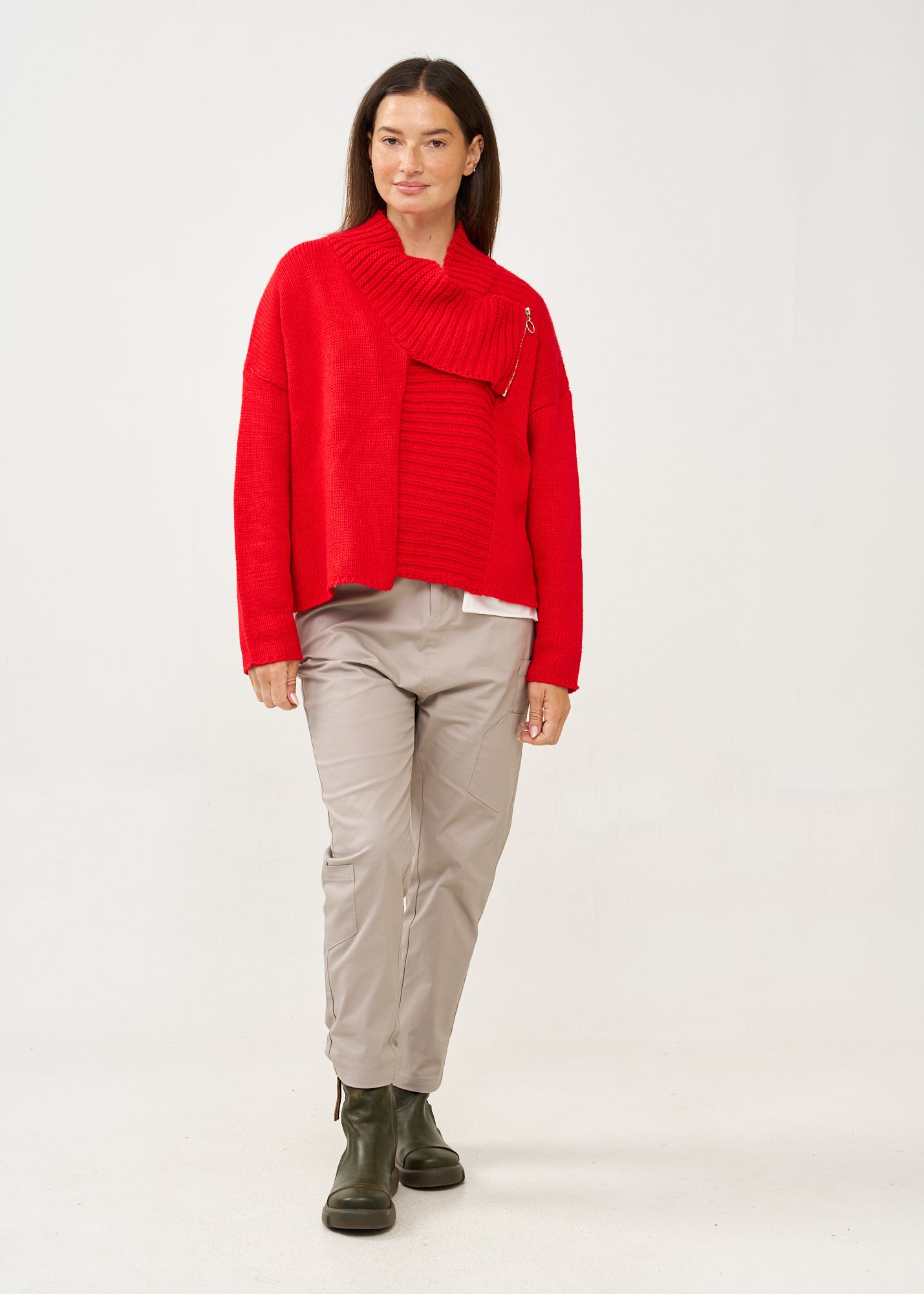 Red zipper knit top