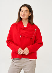 Red zipper knit top