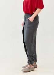 Cotton sack trousers with dark grey ribbon detailing