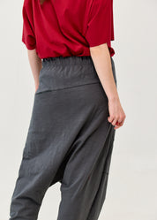 Cotton sack trousers with dark grey ribbon detailing