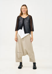 Thin knit top with buttons, 3/4 sleeves, black