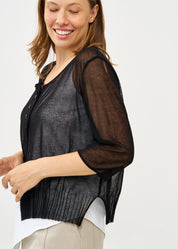 Thin knit top with buttons, 3/4 sleeves, black