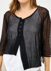 Thin knit top with buttons, 3/4 sleeves, black