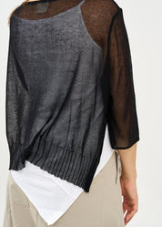 Thin knit top with buttons, 3/4 sleeves, black