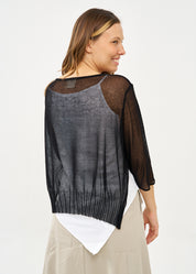 Thin knit top with buttons, 3/4 sleeves, black
