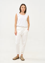 Pants seam in the middle and a white patch