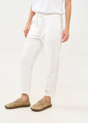 Pants seam in the middle and a white patch