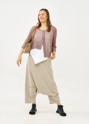 Thin knit top with buttons, 3/4 sleeves, brown