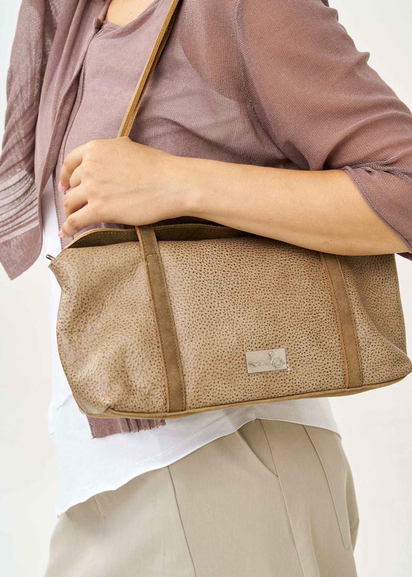 Rectangular leather evening bag, brown color combination