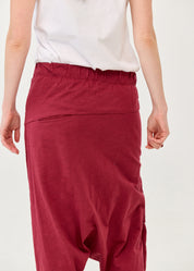 Cotton sack trousers with burgundy ribbon detailing