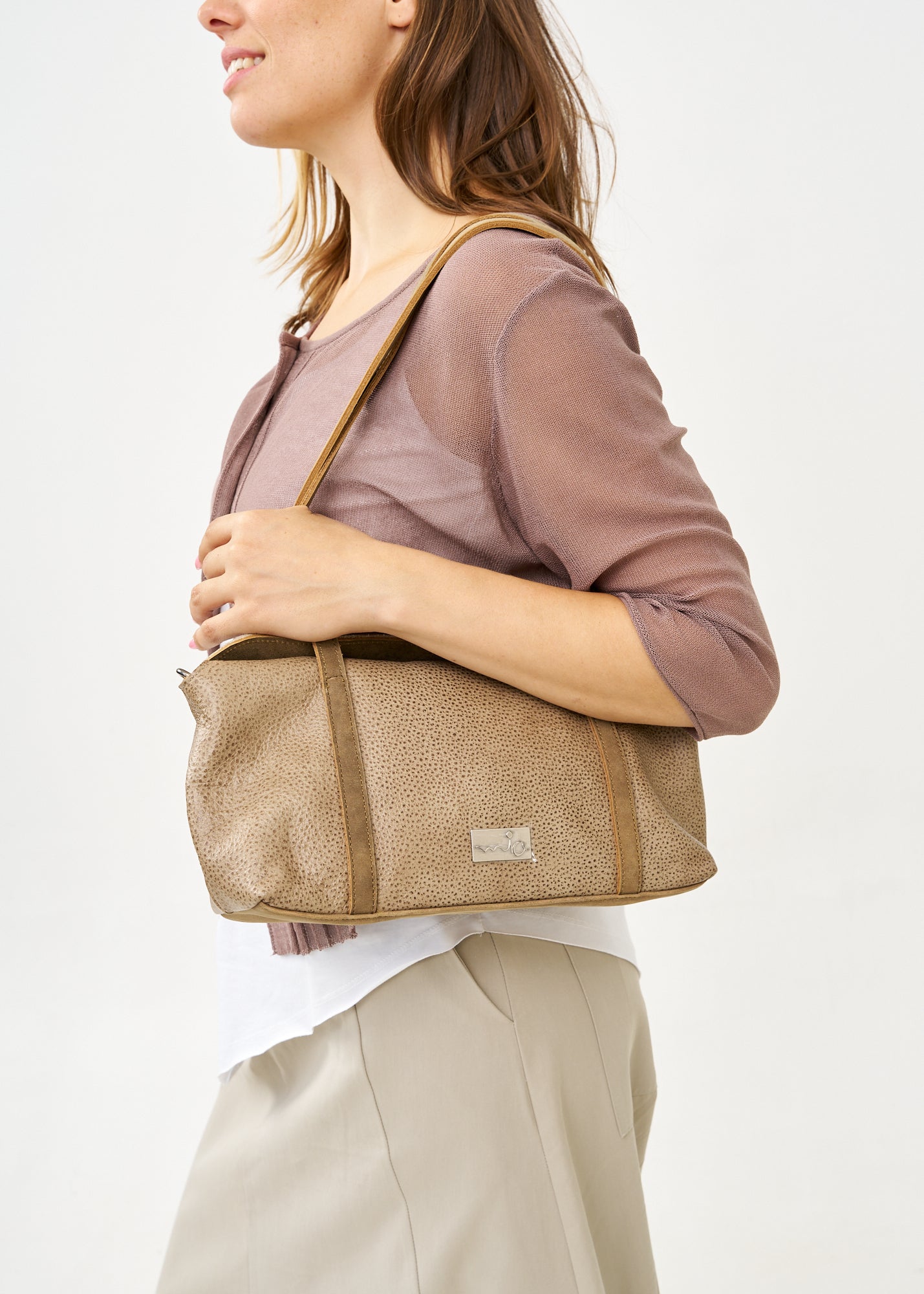Rectangular leather evening bag, brown color combination