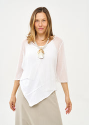 Thin knit top with buttons, 3/4 sleeves, white