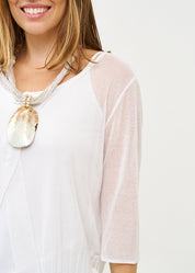 Thin knit top with buttons, 3/4 sleeves, white