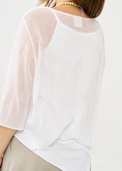 Thin knit top with buttons, 3/4 sleeves, white