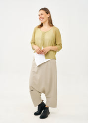 Thin knit top with buttons, 3/4 sleeves, green
