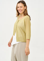 Thin knit top with buttons, 3/4 sleeves, green