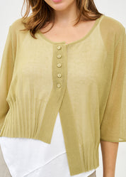 Thin knit top with buttons, 3/4 sleeves, green