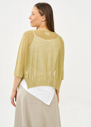Thin knit top with buttons, 3/4 sleeves, green