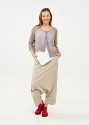 Thin knit top with buttons, 3/4 sleeves, gray