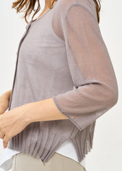 Thin knit top with buttons, 3/4 sleeves, gray