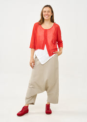 Thin knit top with buttons, 3/4 sleeves, red