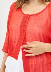 Thin knit top with buttons, 3/4 sleeves, red