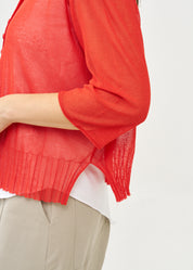 Thin knit top with buttons, 3/4 sleeves, red