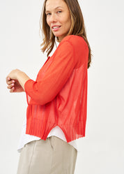 Thin knit top with buttons, 3/4 sleeves, red