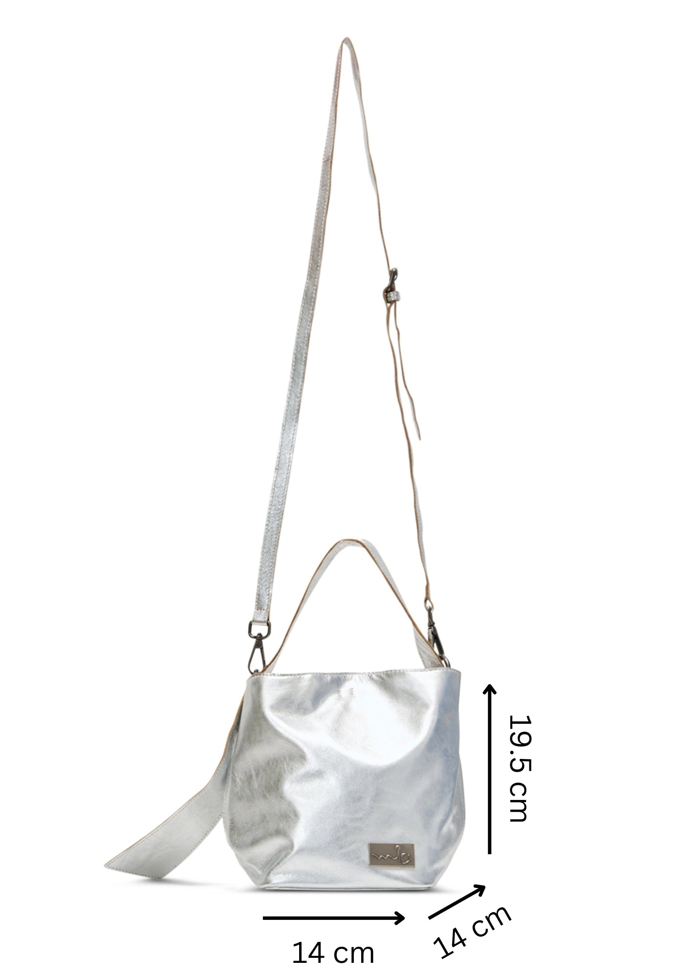 Small silver evening leather bucket bag