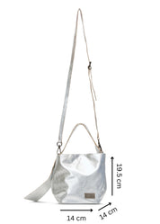 Small silver evening leather bucket bag