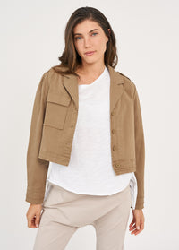 Jacket with two front pockets and a cropped hem, brown - 00