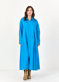 Blue buttoned dress with powders and cuts - 00
