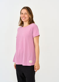 Basic pleated t-shirt with purple sleeves - 00